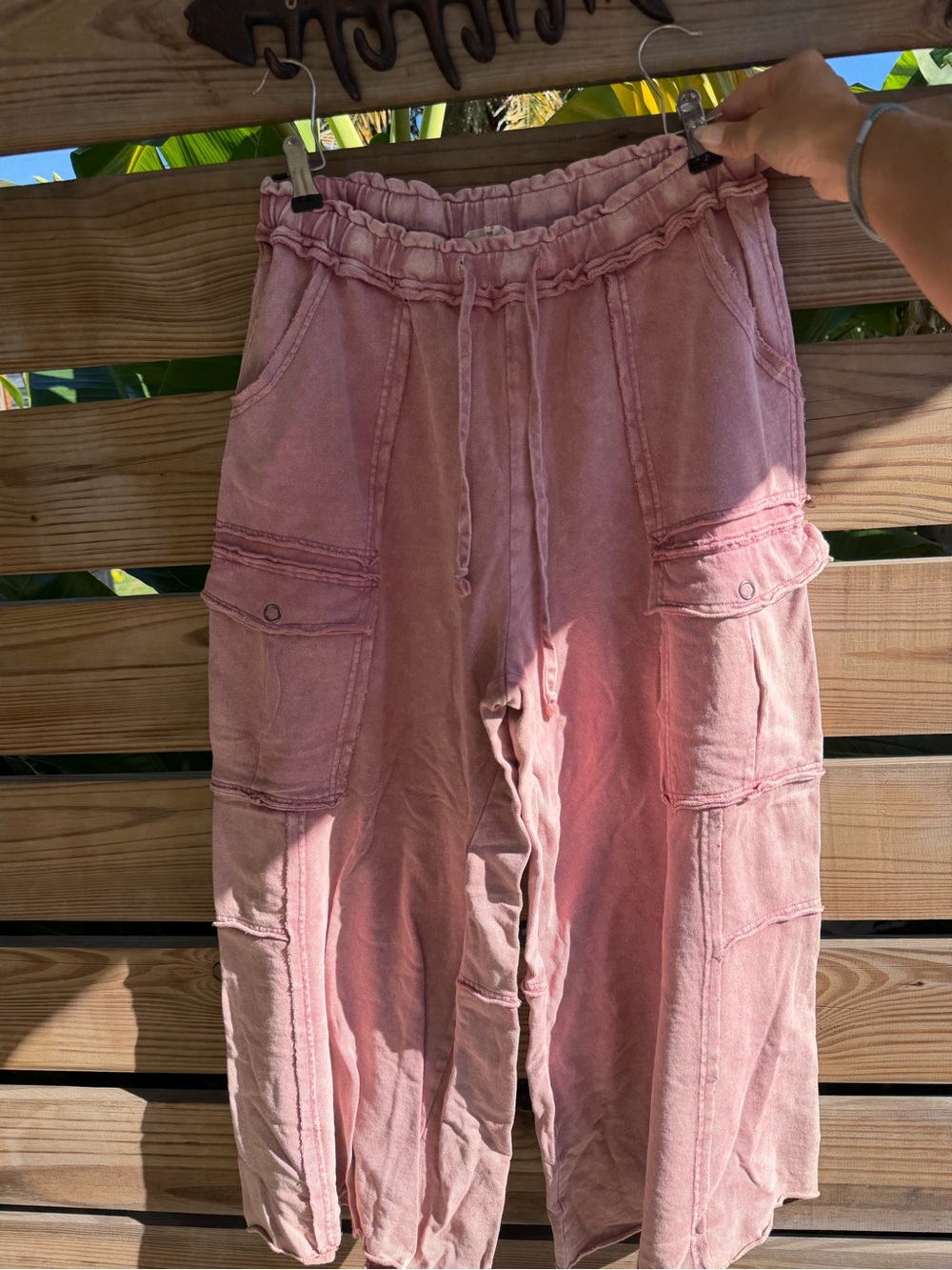 easel Dusty Pink Cargo Joggers with Drawstring Waist